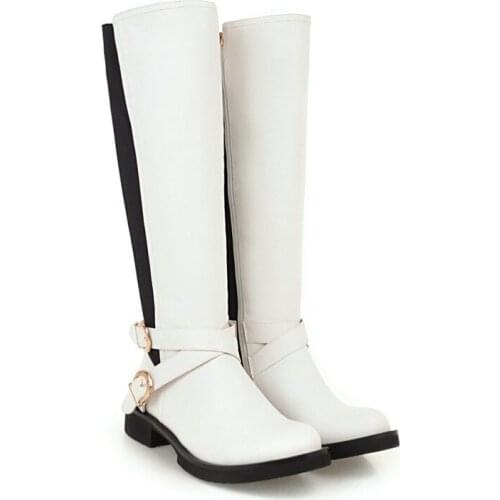 Big Size Women Long Boots Woman Over The Knee Boot Buckle decoration Pure color Low heel boots