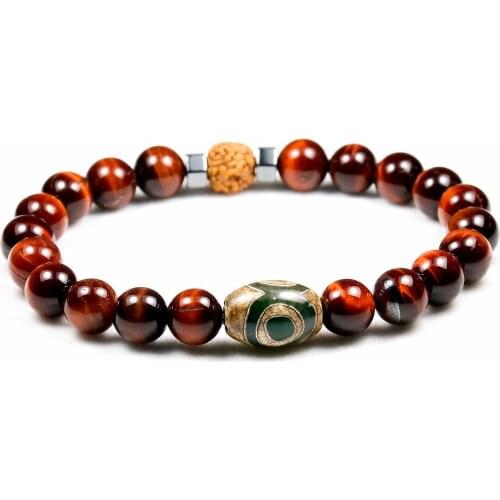 8mm Higth Quality Red Tiger Eye Beads With Rudraksha Lovers Distance Bracelet Women Jewelry Accessories Dzi Eye Beads Men Gift