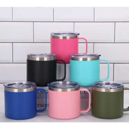 14oz handle cup coffee cup mug water cup 304 stainless steel double-layer vacuum spray Mug business office handy cup