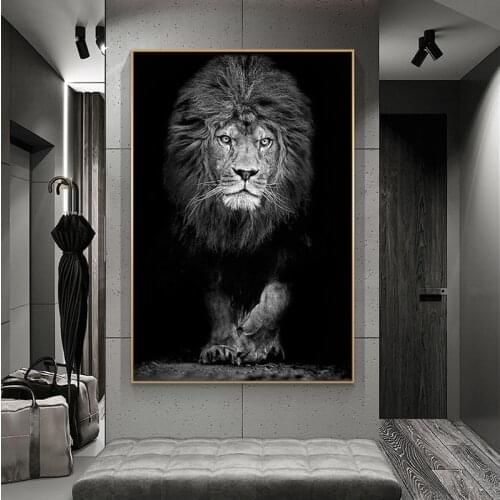Black and White Lion Animal Canvas Painting Posters and Prints Wall Art Wild Animals Pictures for Living Room Bedroom Decor