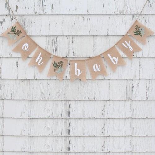 Burlap Greenery Oh Baby Shower Gender reveal sign Banner garden rustic Farmhouse Dessert Table decoration Backdrop Photo Booth