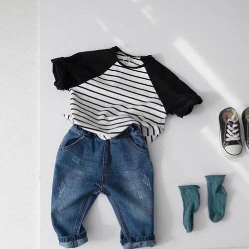 Childrens Striped T Shirt Baby Boys and Girls Cotton O-neck Tee Shirt 2019 Spring Summer New Kids Casual Outwear Baby Top Tees