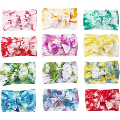 Baby Hair band Tie Dye Gradient Colorful Tie Dye Knit Bows Baby Hairband for Kids Newborn Photography Props Baby Shower Gifts