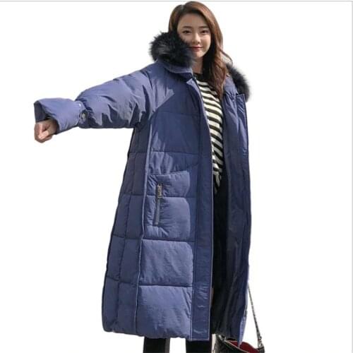 Top 2018 Fashion Long Winter Women Jacket Hooded Large Fur Collar Down Cotton Jacket Thicken Flare Sleeve Warm Parkas MujerQ1079