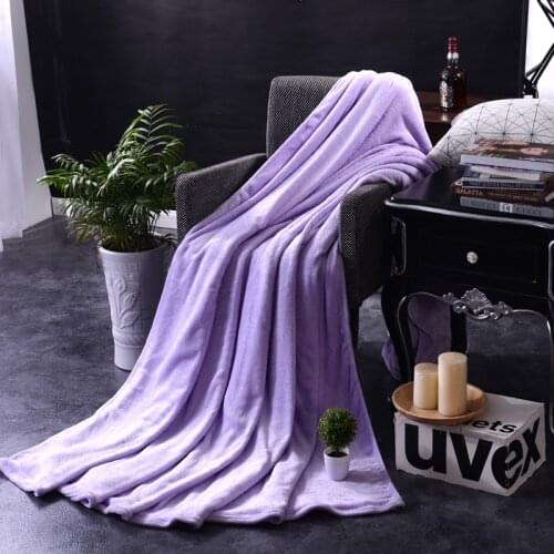 Home Textile Flannel Blanket Super Warm Soft Blankets Throw on Sofa/Bed/Plane Travel Patchwork Solid Bedspread Light Purple