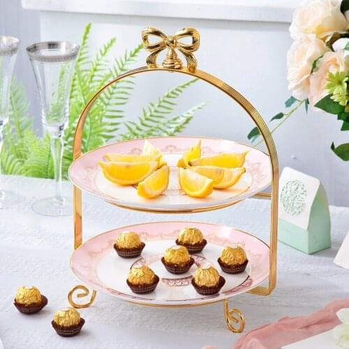 European Tray Holiday Party Two-layer Fruit Plate Dessert Candy Dish Cake Stand Self-help Display Home Table Decoration Trays
