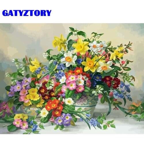 GATYZTORY 40x50cm Frameless Paint By Numbers For Adults Handmade Colorful Flower In Vase Oil Picture By Number Home Decoration