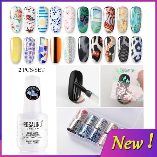 ROSALIND Transfer Gel Nail Polish With Sticker Nail Gel Hybrid Primer UV Lamp For Manicure Semi Permanent Gel Lacquer Nail Art