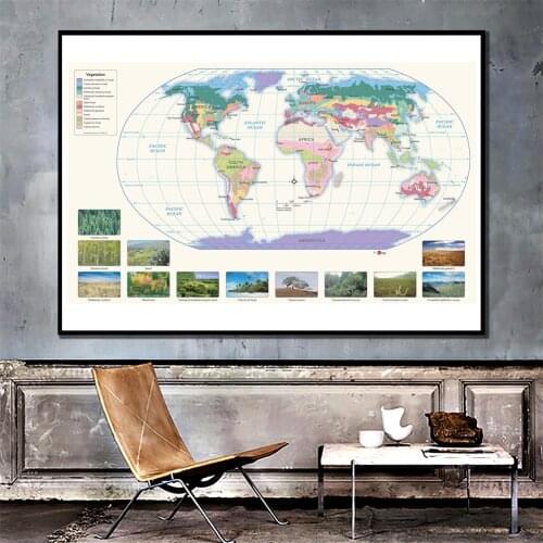 150x100cm The World Non-woven Spray Painting Map With Vegetation Species Distribution Map For Education