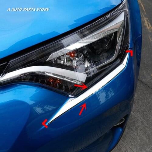 ABS Chrome Front Headlight Head Light Lamp Eyelid Cover Kit Trim 2 Pcs / Set For Toyota RAV4 Rav 4 2016 2017 2018 Bright silver