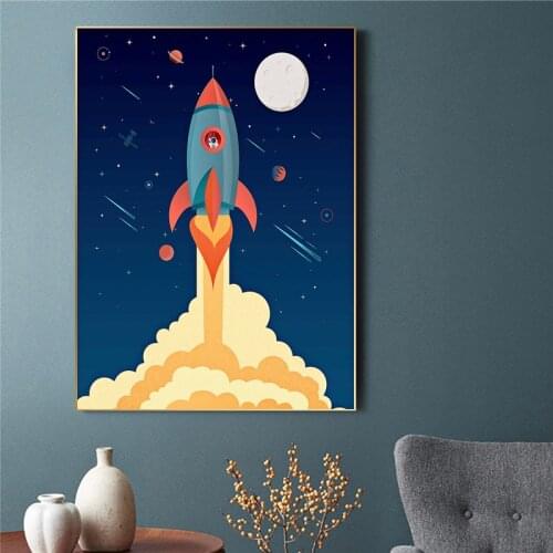 Space Rocket Poster Prints Nursery Wall Art Decor Boys Gift Spaceship Illustration Art Canvas Painting Kids Room Decorations