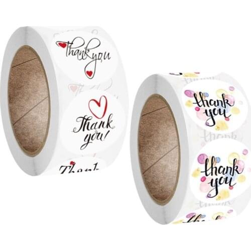2rolls Thank you floral sticker label Round Colorful Sticker Rolls For Business Package Gift Decoration Stationery Stickers
