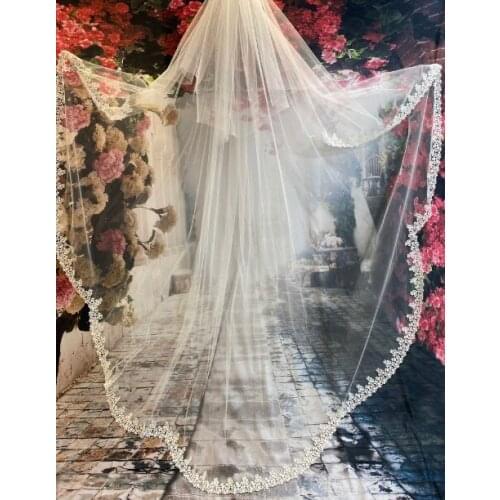 Cathedral lace bridal veil, single layer lace veil, ivory or white wedding veil, lace tulle veil, wedding accessories