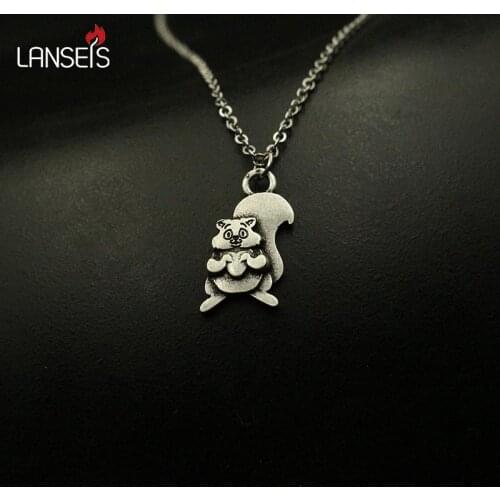 Lanseis 1pcs Cute Animal Necklace Pendant Women Kawaii Squirrel Pendant, Fat Squirrel Eeating Pine Cones Necklace For Women