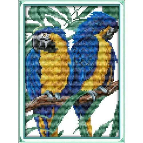 Blue-headed Parrot cross stitch kit cartoon 11ct count canvas stitches embroidery DIY handmade needlework plus