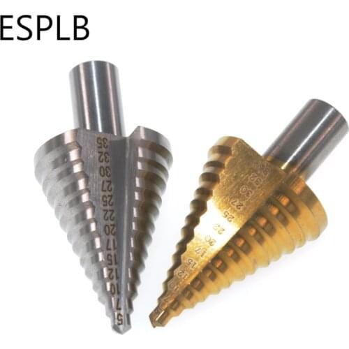 ESPLB 5-35mm Core Drill Bit Silver/Titanium 13 Step Triangle Shank Hole Cutter Set High Speed Steel Woodworking Metal Drilling