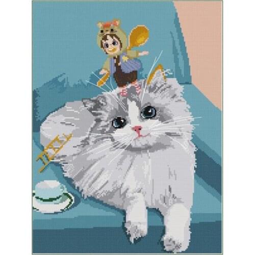 Cross Stitch Stamped Kits Printed Embroidery Cloth Needlepoint Kits Easy Patterns for Kitten 11CT