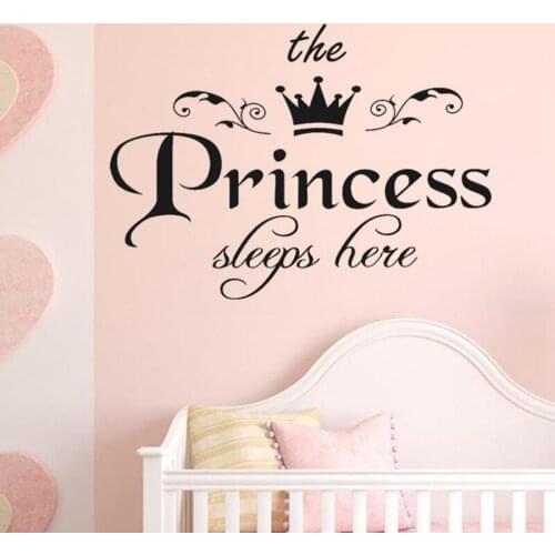 Crown Letter Girl Wall Stickers DIY Pink/Black Princess Mural Sticker For Kids Rooms Baby Girls Room Dorm Decoration