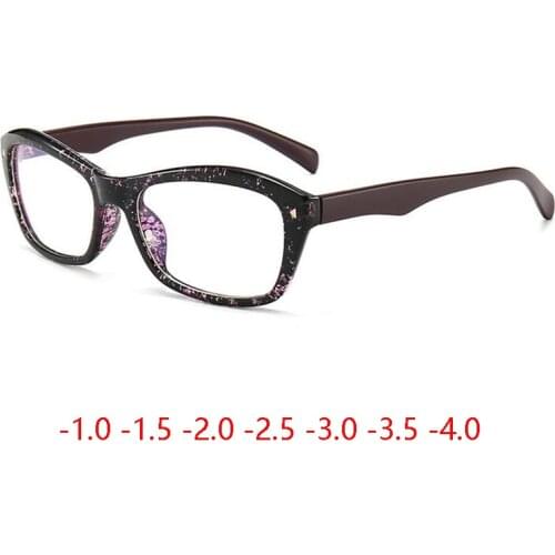 Purple Leopard Frame Minus Lens Diopter Glasses Male Square Short-sight Eyewear Myopes Lunettes -100 -150 To -400