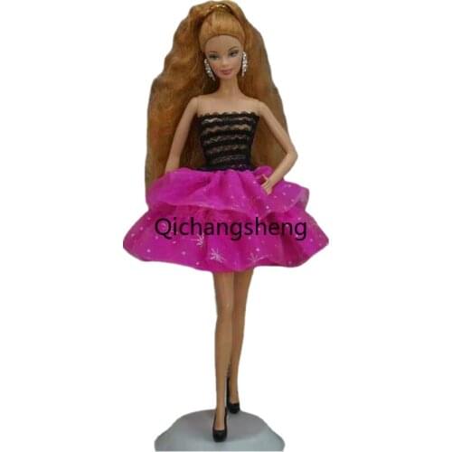 Black Hot Pink Snowflake 1/6 BJD Doll Clothes For Barbie Dresses Princess Off Shoulder Outfits Gown Vestido 30cm Dolls Accessory