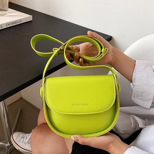 Solid Color PU Leather Small Saddle Crossbody Bag For Women 2021 Summer New Fashion Simple Shoulder Bag Ladies Handbag And Purse