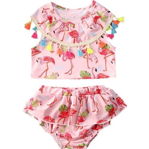 0-5 years New Baby Infant Girls Bikini Set Baby Newborn Flamingo Sleeveless Top + Shorts 2 pcs Summer Swimming Set