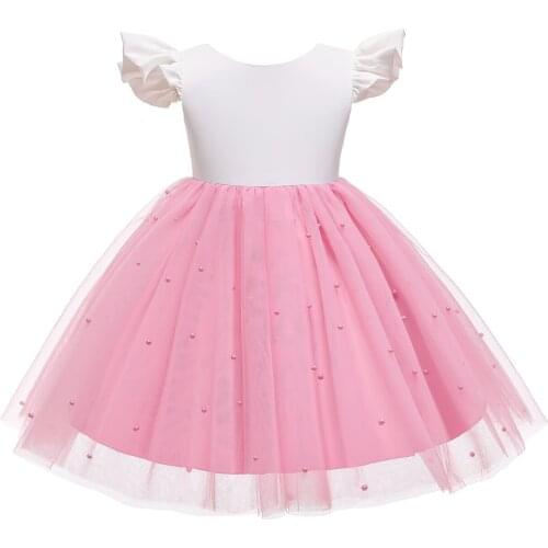 1-5Y Baby Girls Summer Princess Dress Ruffles Petal Sleeve Beading Dresses Cute Tutu Vestidos Wedding Ball Grown Party Clothing