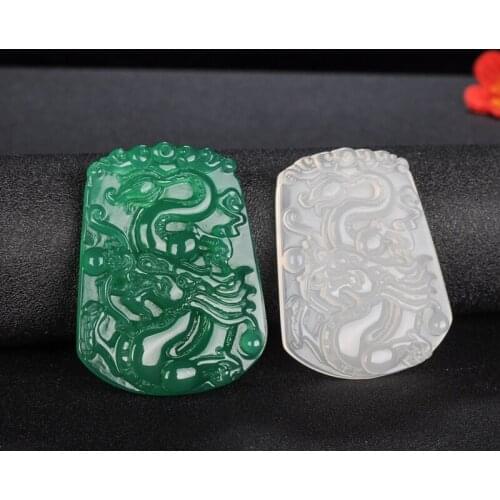 Natural Chalcedony Dragon Pendant Necklace Charm Jewellery Fashion Accessories Hand-Carved Amulet Gifts Women Her