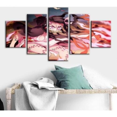 Canvas Prints Painting 5 Pieces Demon Slayer Anime Poster Modular Pictures For Bedroom Modern Wall Art Home Decor