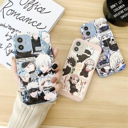 Luxury Jujutsu Kaisen Gojou Satoru Phone Case for iPhone 11 12 Pro Max X XR XS 7 8 Plus SE 2020 Cute Lambskin Shell Black Cover
