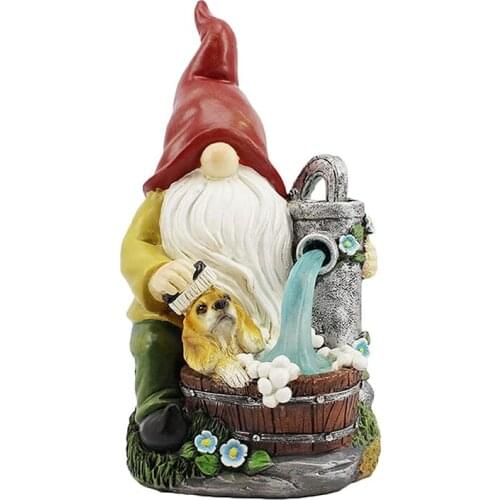 Gnome Garden Statue Outdoor Decor With Blue Solar Light Resin Sculpture For Patio Lawn Porch Christmas Art Decoration