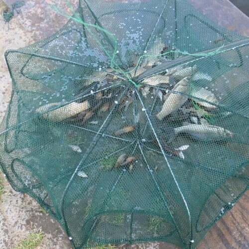 6/8/12 Holes Portable Folded Hexagon Fishing Net Crayfish Fish Automatic Trap Shrimp Carp Catcher Cages Mesh Nets