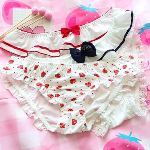 Strawberry Sailor Navy Style Cute Womens Daily Intimate Panties Girls Underwear Comfortable Milk Silk Good Quality