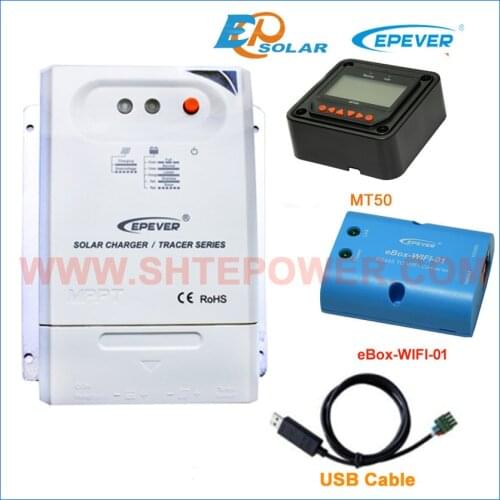 Solar Battery 12V 24V tracer mppt series controller Tracer2210CN wifi eBOX MT50 remote Meter and USB communication cable EPEVER