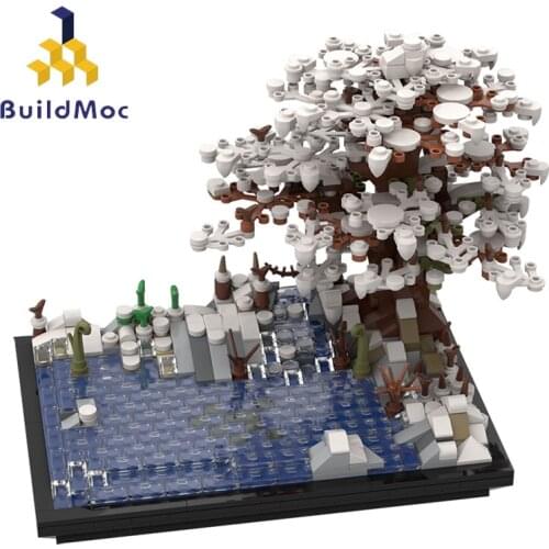 BuildMoc City Buildings Sets MOC Ideas Tree Winter Village Lake Architecture Building Blocks Bricks City House Toys for Children