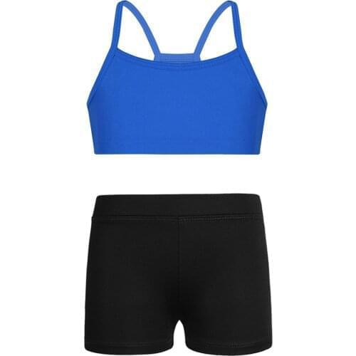 Kids Girls Ballet Dance Clothes Set Solid Color Tanks Bra Tops Crop Top With Dance Shorts Activewear For Yoga Sports Workout Gym