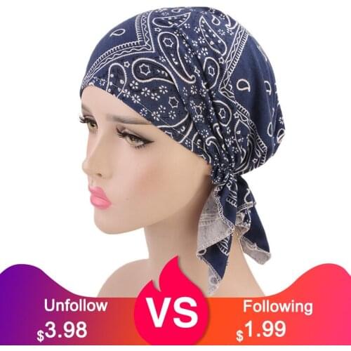 Women Cotton Bandana Scarf Cashew nuts Print Pre Tied Hat Beanies Turban Headscarf Wrap Bandanas Hair Loss Accessories Headwear