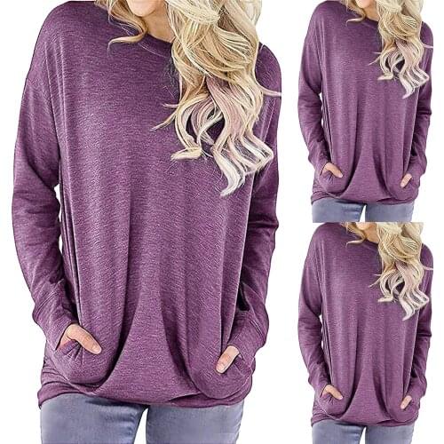 Womens Winter Sweatshirt Casual O-Neck Solid Color Long Sleeves Comfy Temperament Sport Clothing Keep Warm Females Inner Wear