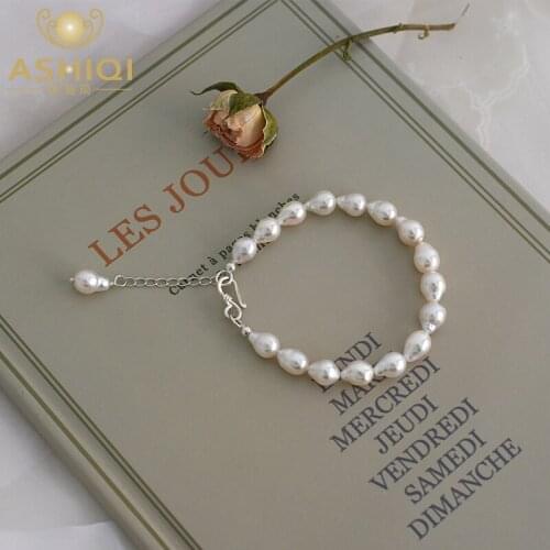 ASHIQI 7-8mm Natural Baroque freshwater Pearl Bracelet for Women with 925 Sterling Silver clasp fine jewelry gift