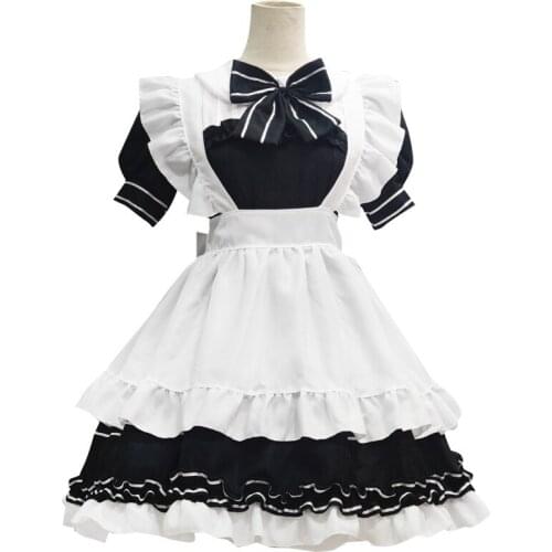 Women Black and White Lolita Maid Ouffit Japanese Anime Cosplay Costume Girls Role Play Maid Dress