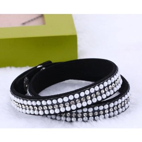1 pc/lot 2018 New Arrival Fashion Jewelry Milky White Crystal Rhinestone Charm Bracelet&bangle Leather Bracelet For Women Party