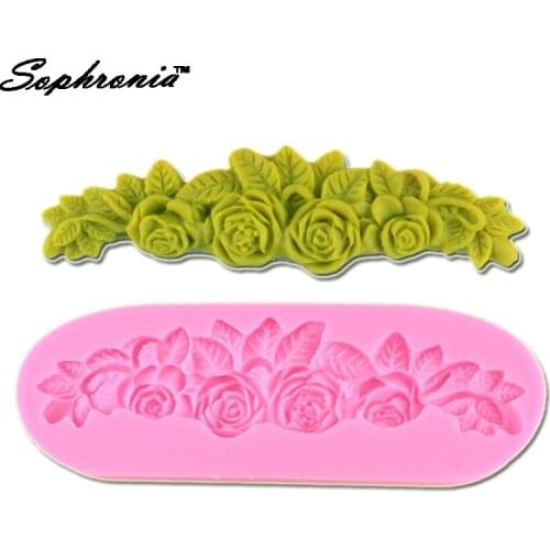 10PCS/set 3D Relief Rose Flower Leaf Silicone Molds Wedding Cake Border Decoration Fondant Cake Mold Gumpaste Moulds F1050