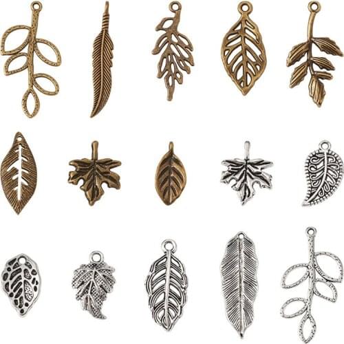 150pcs/box Mixed Color Tibetan Style Alloy Pendants Charms Leaf Shape for Jewelry Making DIY Accessories Findings