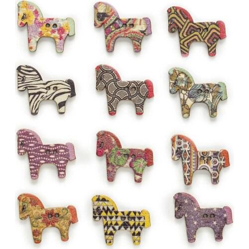 30pcs 2 Style Horse Wood Buttons for Sewing Scrapbooking Clothing Headwear Handmade Crafts Home Decor Accessories DIY 29x25mm