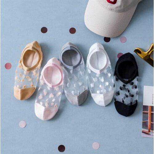 5 Pairs Women Socks Kawaii Summer New Dot No Show Socks Soft Silk Thin Transparent Ankle Socks Breathable Solid Invisible Socks
