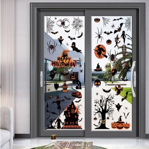 8 Sheets/Set Halloween Spider Bat Pumpkin Witch Window Clings Stickers Glass Wall Door Decals Horror Scary Party Decor
