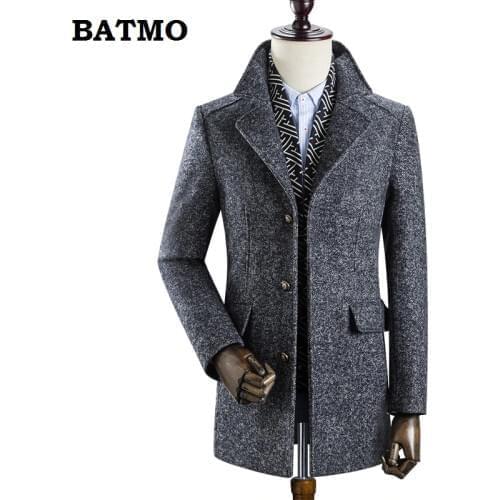 BATMO 2019 new arrival winter high quality wool thicked trench coat men,mens gray wool jackets ,plus-size M-3XL,AL19