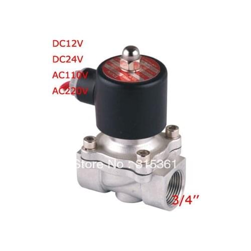 Free Shipping NEW 3/4" Stainless Steel Solenoid Valve FKM Water Air Oil N/C 120'C 2S200-20 DC12V