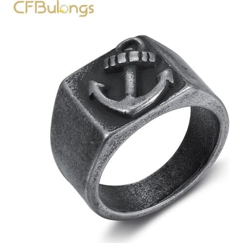 CFBulongs Retro Viking Anchor Titanium Steel Ring Men For Punk Hip Hop Rock Biker Finger Ring Simple Jewelry