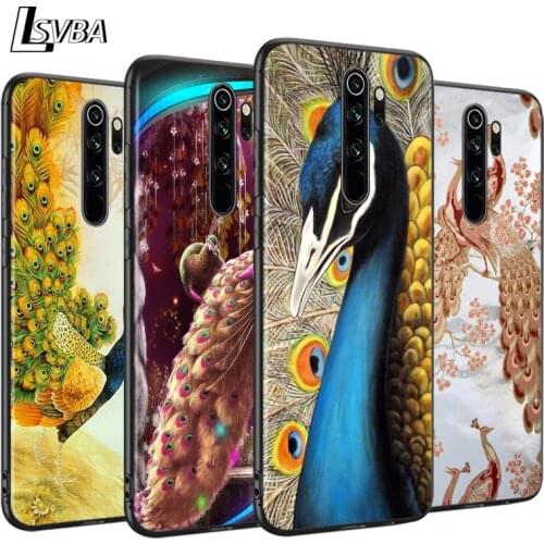 Cute Peacock Feather Anti-Fall Phone Case For Xiaomi Redmi Note 9 9S Max 8T 8 7 6 5 Pro 5A 4X 4 Soft Black Cover Capa